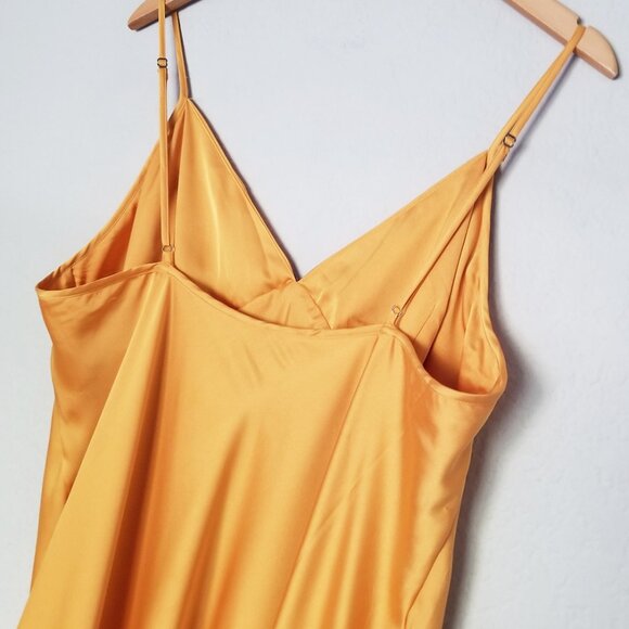 Abercrombie & Fitch Ruched Satin Slip Midi Dress XLP Marigold Dark Yellow $120 - Picture 8 of 16